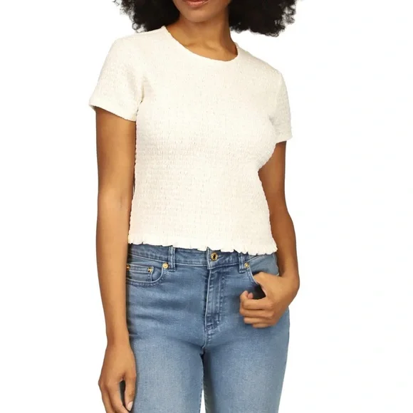 NWT Michael Kors Women’s Textured Short Sleeve Top, Size Large - Picture 1 of 6